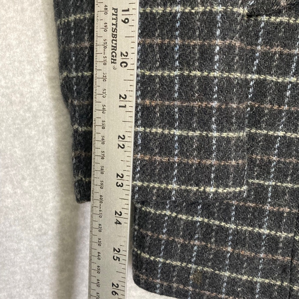 Vintage Danielle Martin‎ Wool Plaid Blazer Suede Collar Jacket Academia 8 Black - Picture 5 of 11